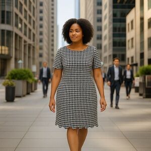 Preston & York Black and White Patterned Short Sleeve Dress - Size XXL